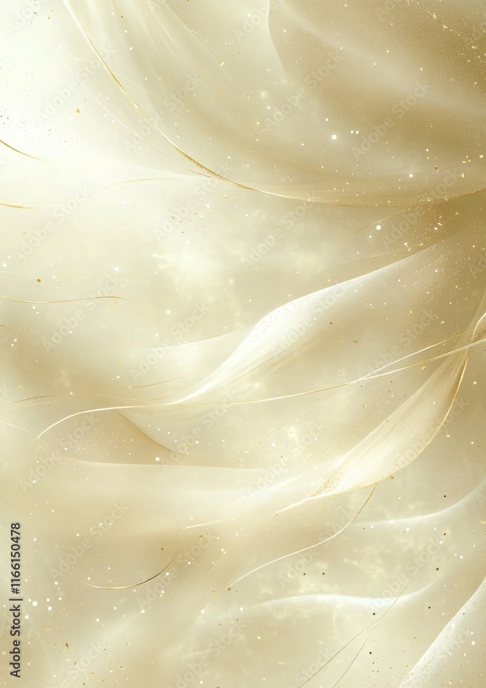 Poster swirling golden textures create an ethereal atmosphere with soft light and gentle movement, evoking 
