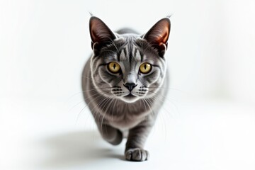 Obraz premium Striking Chartreux cat portrait on clean white background perfect for pet lovers or designers