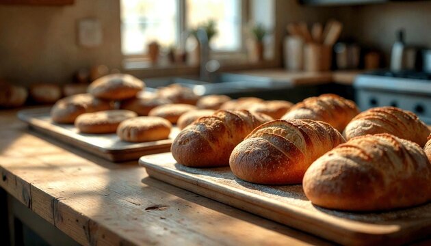 Rustic Bakery Kitchen Countertop with Baked Goods