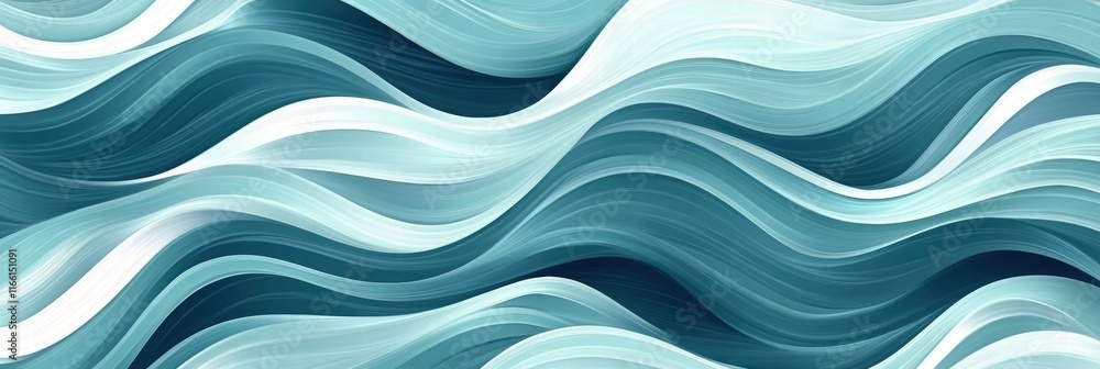 Aufkleber Seamless wave inspired pattern featuring fluid lines in soothing shades of blue and white for design purposes. Generative AI