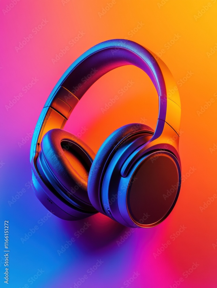 Poster Vibrant close up of modern headphones showcasing bold colors and sleek design in a dynamic setup. Generative AI