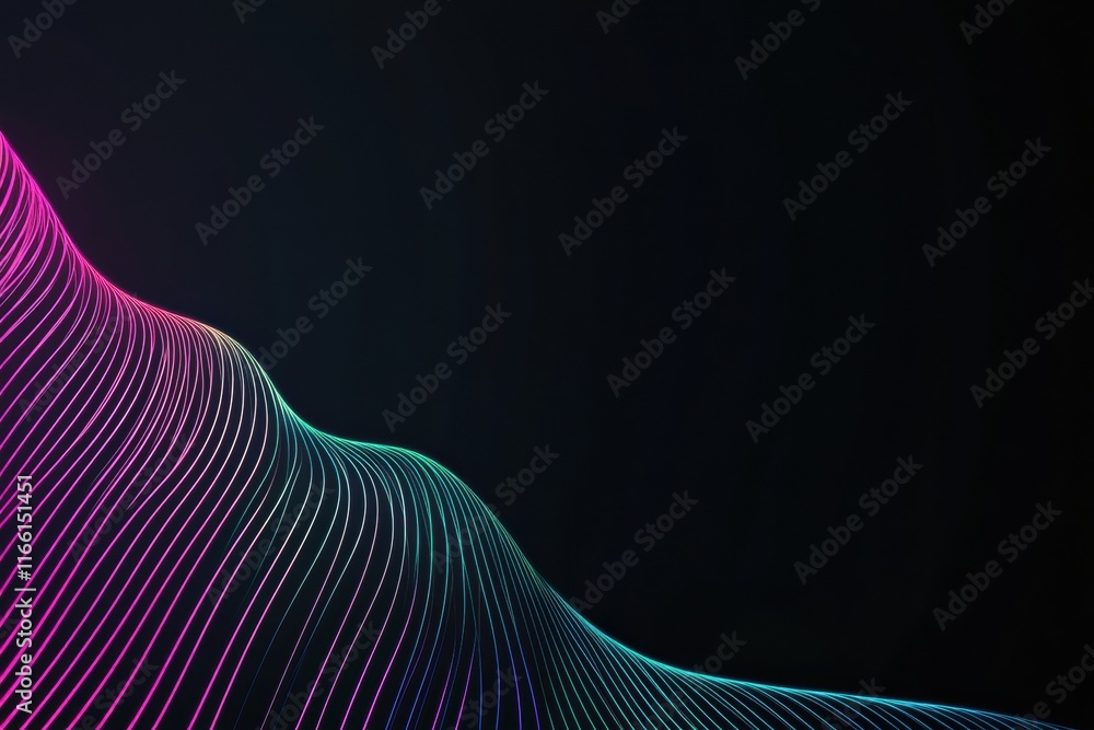 Fototapete glowing neon lines create an abstract design with vibrant colors against a dark background in a digi