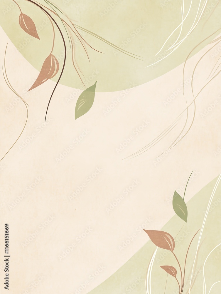Aufkleber elegant abstract design featuring soft curves and flowing leaf elements in muted earth tones, creati