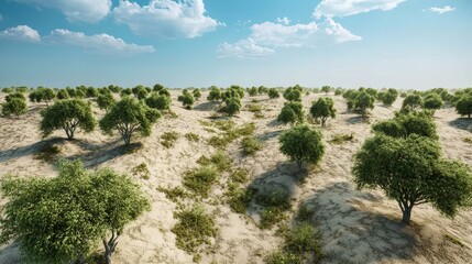 Climate change from drought to green growth. 3d render, 3d illustration