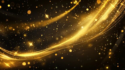 Abstract glowing gold vertical lighting lines on dark  background with lighting effect and sparkle with copy space for text. Luxury design style. Vector illustration