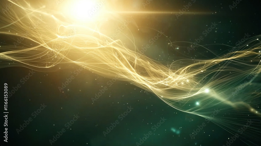 Poster ethereal threads of light weaving through cosmic space abstract visualization digital art environmen