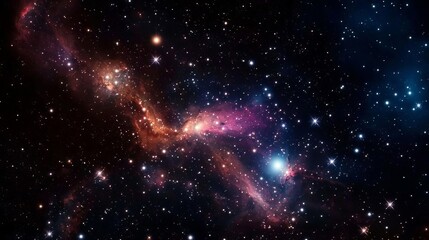 Skies nebula stars dimension concept. Colorful cosmic nebula with stars in a vast dark space background.