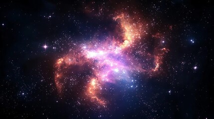 Skies nebula stars dimension concept. Colorful cosmic nebula in deep space with bright stars and swirling gases.