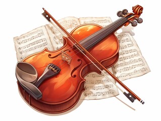 Naklejka premium A violin rests on sheet music, symbolizing musical practice and performance.