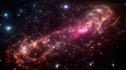 Naklejka premium Skies nebula stars dimension concept. Cosmic nebula with vibrant colors in a star-filled galaxy.