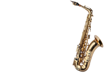 Elegant gold saxophone resting on a music stand