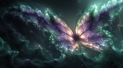 Fototapeta premium Glowing nebula butterfly in dark space.