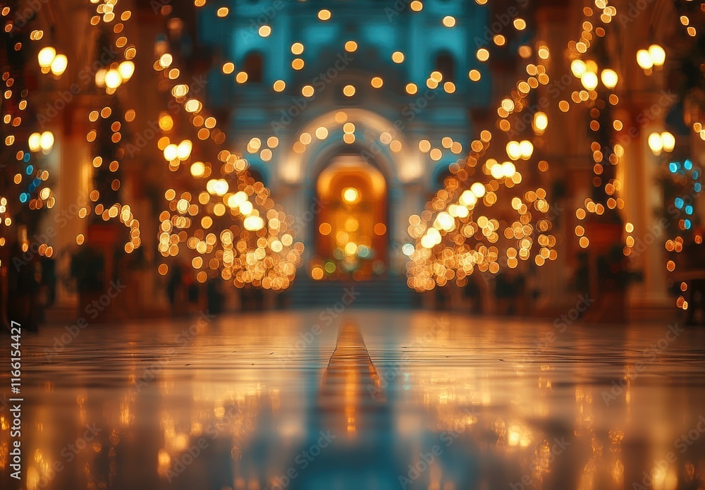 Aufkleber dreamlike evening scene with warm bokeh lights and soft reflections in an elegant indoor space creat
