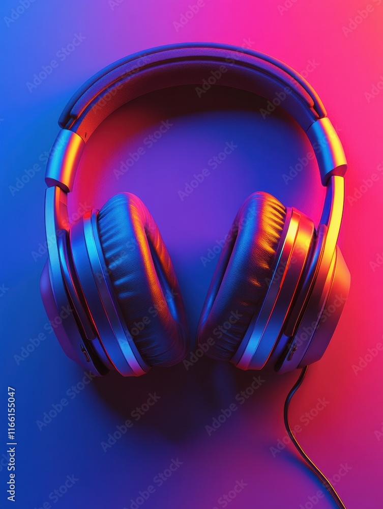 Poster 3d close up of colorful headphones showcasing design and texture in vibrant lighting. generative ai
