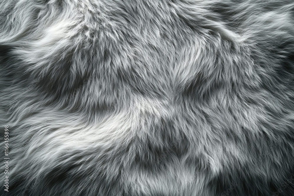Poster close-up view of soft, gray fur texture with subtle light and shadow variations.