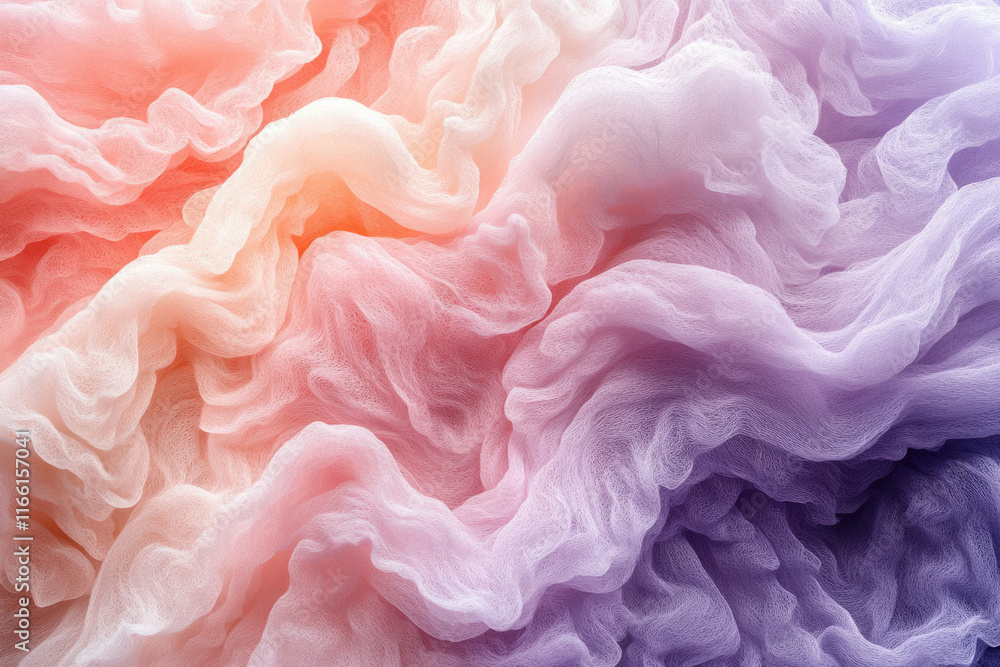 Poster abstract image of pastel-colored fabric, draped and flowing in soft waves and folds.