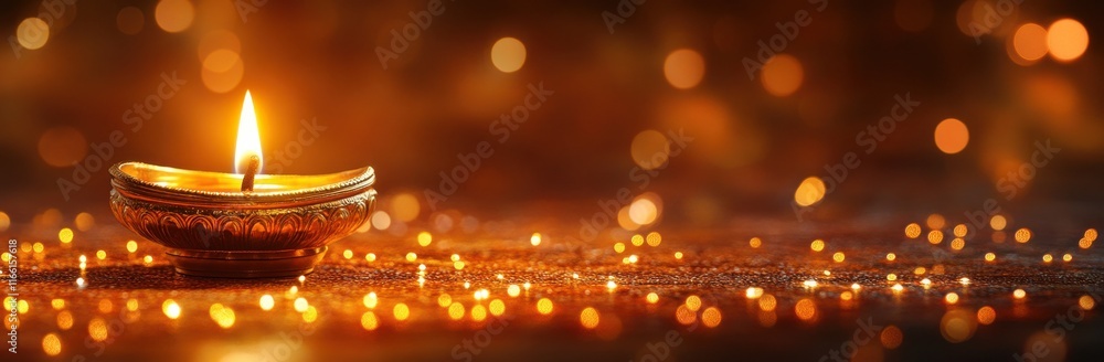 Aufkleber elegant diwali oil lamp with flickering flame surrounded by soft bokeh lights creating a warm and fe