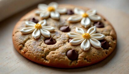 Decorated Chocolate Chip Cookie with Icing Blossoms