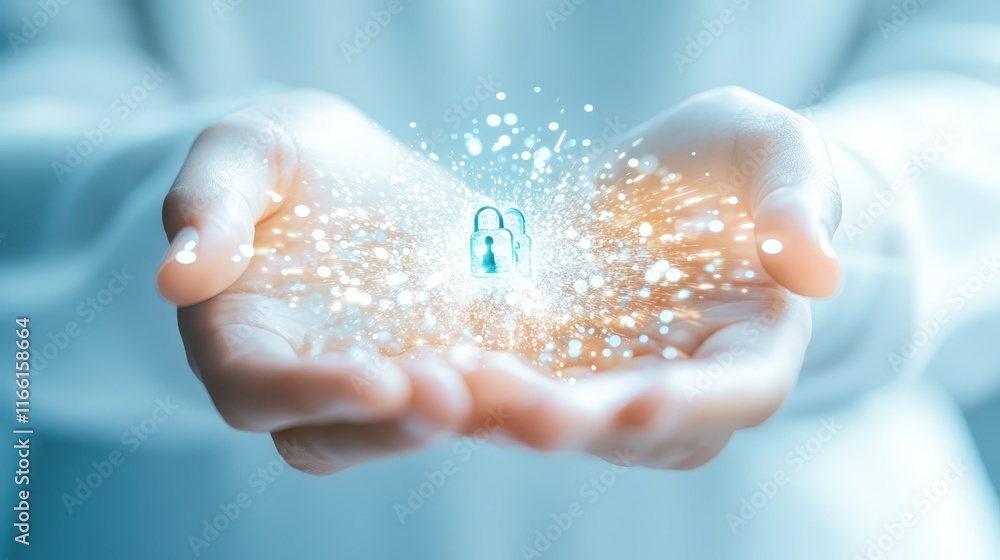 Poster securely holding padlock, protecting sensitive data and ensuring privacy person