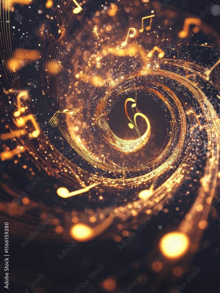 Fototapete Intricate 3D music notes swirl with sparkling elements in an abstract composition. Generative AI