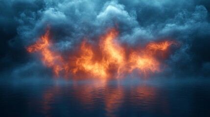 Dramatic fiery clouds over a dark sky