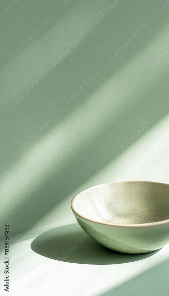 Poster smooth ceramic bowl resting on a soft surface with gentle shadows highlighting its minimalist design