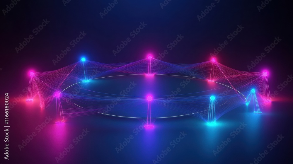 Aufkleber colorful 3d network of glowing nodes illuminated against a dark background showcasing futuristic des
