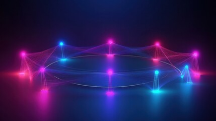 Colorful 3D network of glowing nodes illuminated against a dark background showcasing futuristic design concepts. Generative AI