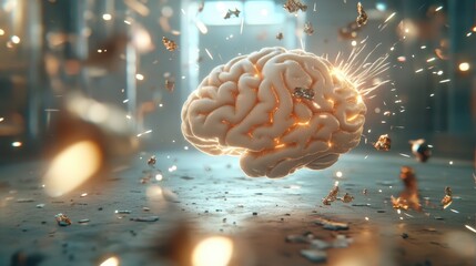 Explosive brain, colorful depiction of mind unbound, bursting with creative energy and abstract art