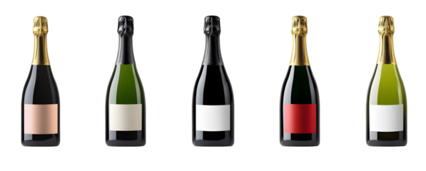 set of champagne bottles with empty blank label isolated