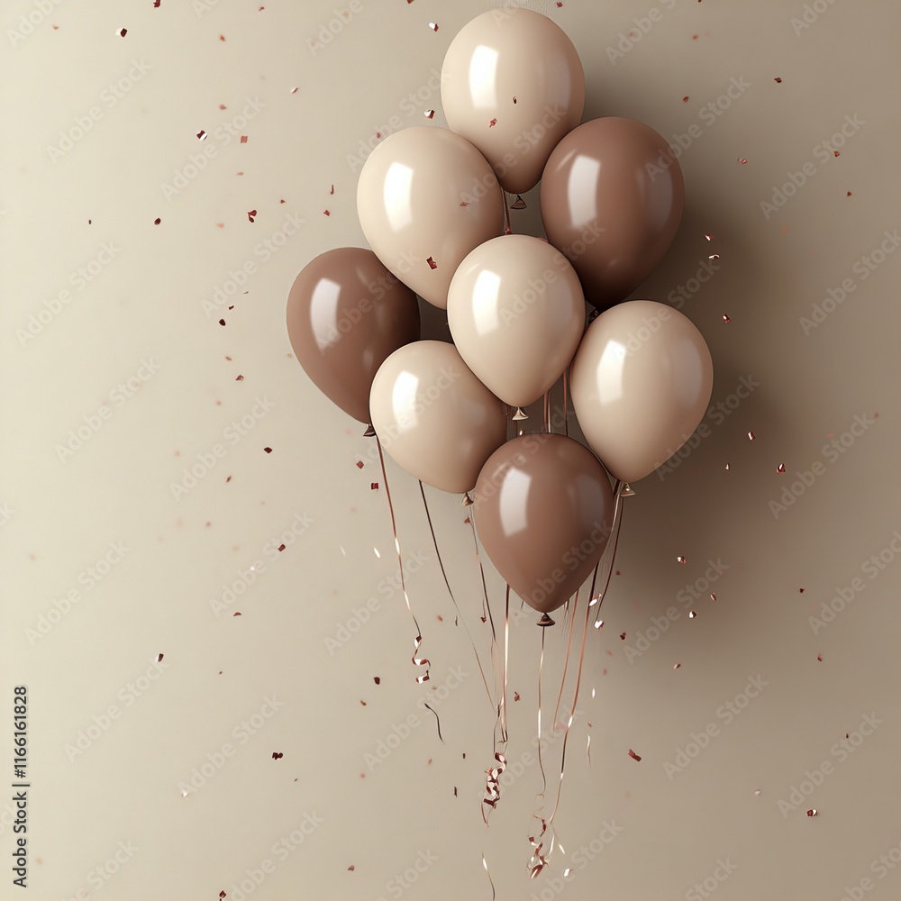 Aufkleber balloons with a neutral color palette floating against a soft wall, creating a festive and cheerful 