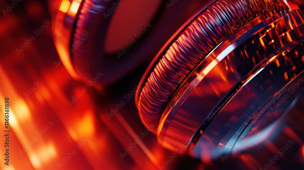 Poster close up view of stylish headphones showcasing intricate design and vibrant colors in a modern setti
