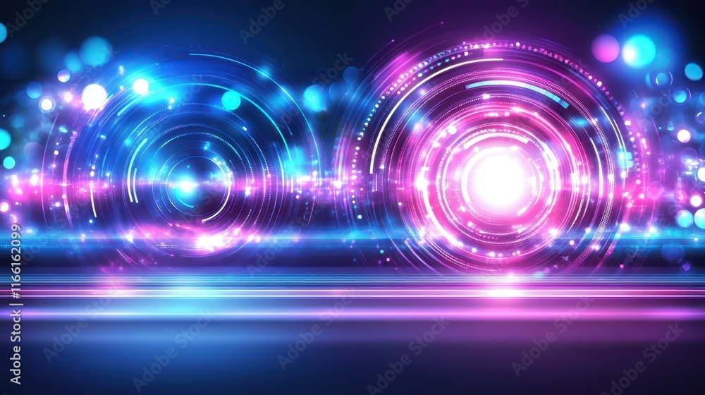 Poster abstract background with colorful circles and glowing lights, vibrant dynamic visual