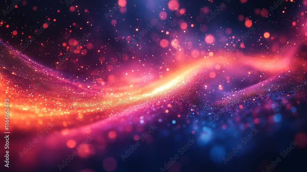 Poster vibrant colorful waves of light create a mesmerizing abstract background filled with glowing particl