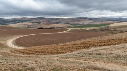Obraz premium Serene Overcast Landscape with Open Fields