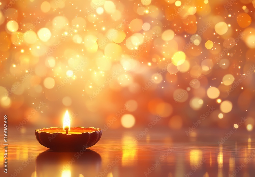 Poster glowing candle in candleholder with warm light against a beautiful bokeh background creating a seren