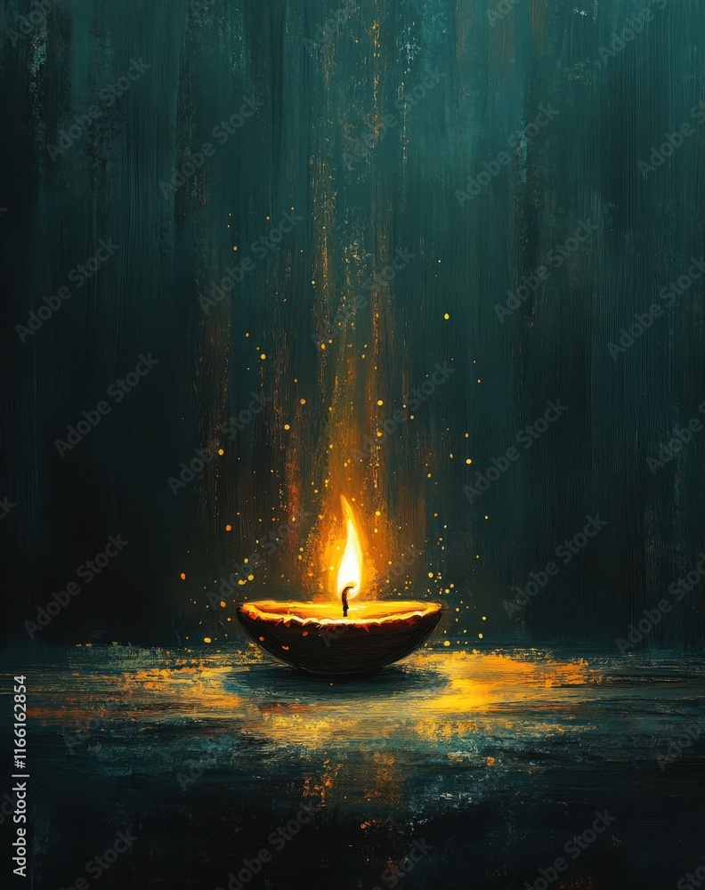 Aufkleber glowing flame in oil lamp with sparkling light against a dark background creating an atmosphere of s
