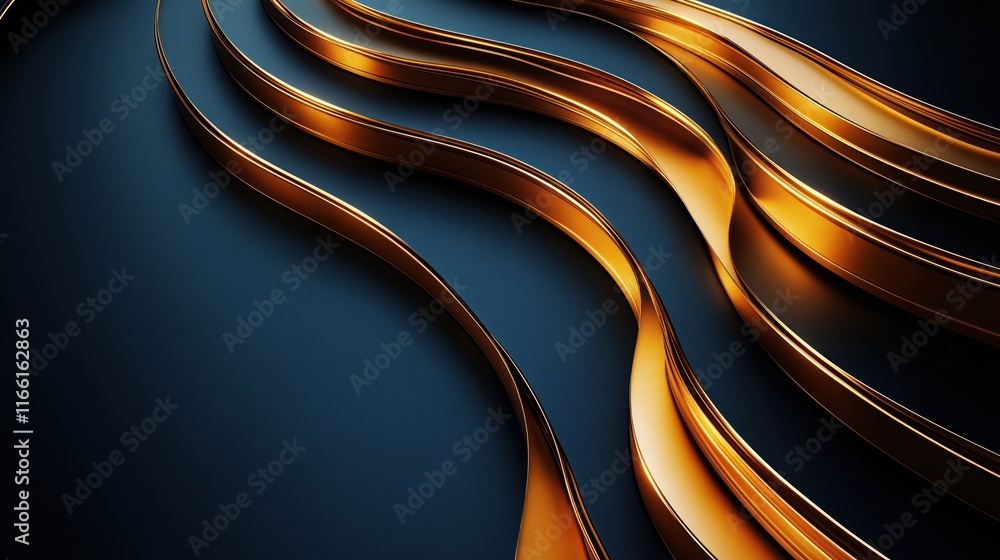 Poster elegant golden curves on dark background create modern design. shiny, smooth lines form abstract pat