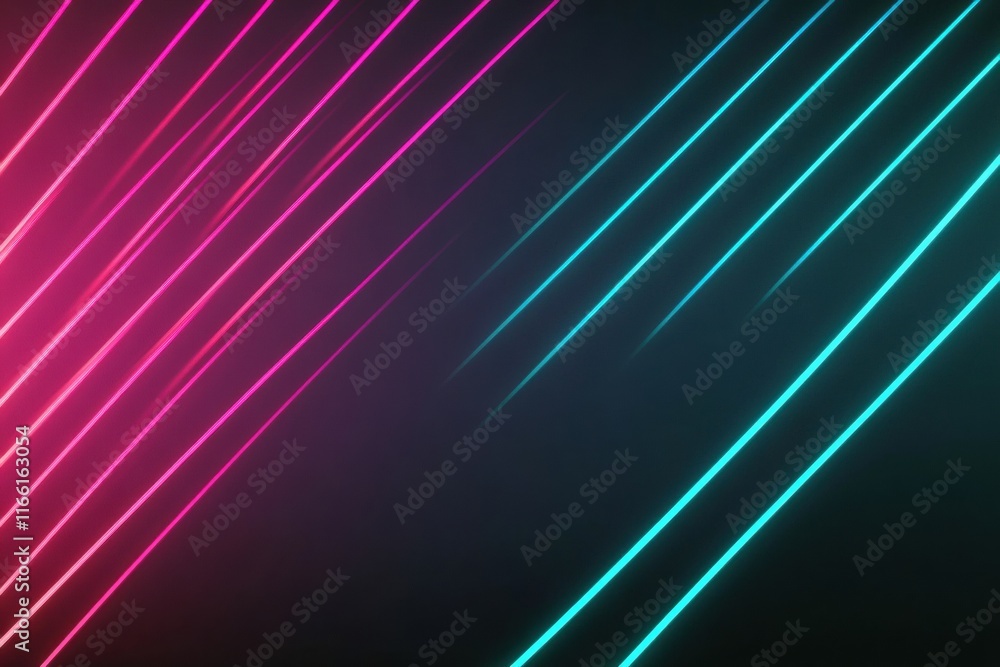 Fototapete glowing neon lines create an abstract display in vibrant pink and blue hues against a dark backgroun
