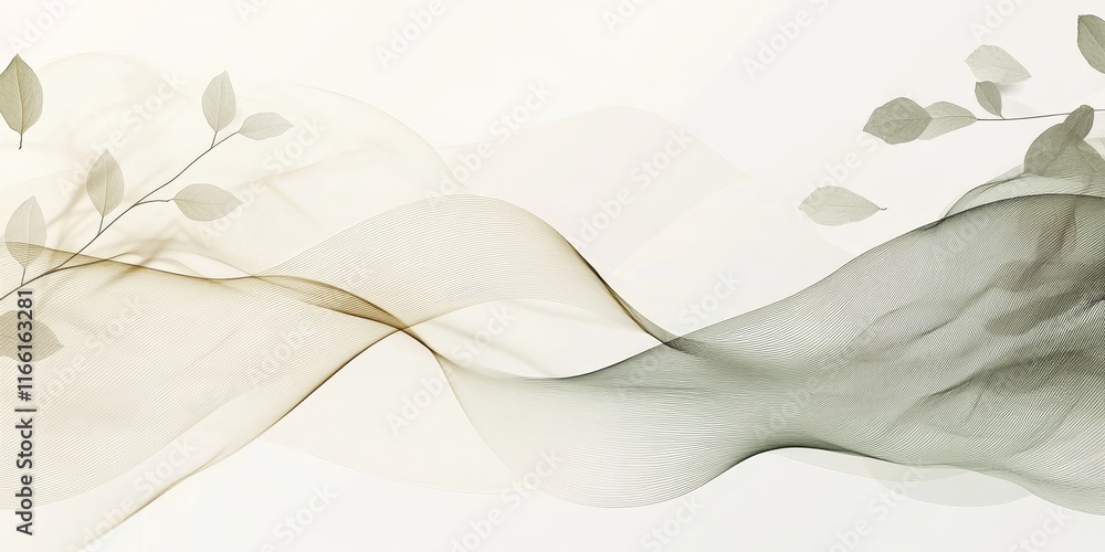 Poster soft flowing fabric with leaves in a gentle design, creating a tranquil and serene atmosphere for in