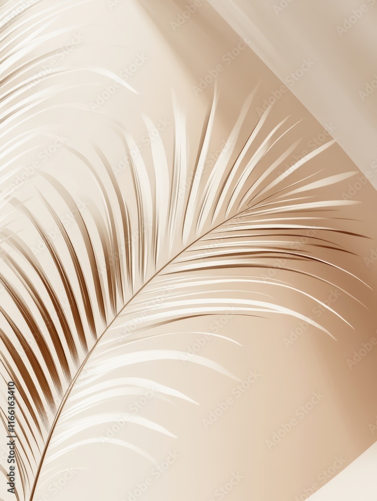 Poster elegant palm leaf casting a soft shadow on a beige background, showcasing minimalistic design aesthe