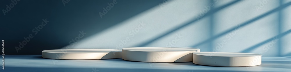 Poster smooth circular objects arranged on a surface with shadows creating a contrasting pattern in a minim