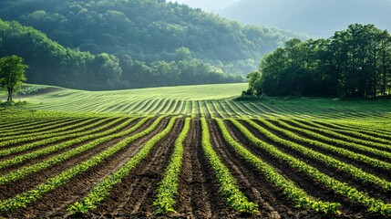 Tranquil Organic Farming in Lush Countryside Landscape