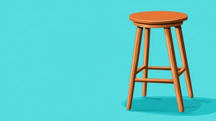 Rustic wooden stool on vibrant blue backdrop, study in minimalist design and natural textures