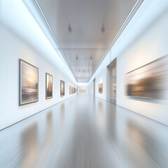 Obraz premium Art Gallery Interior Showcasing Modern Paintings With Bright Walls and Polished Floors in a Spacious Exhibition Area