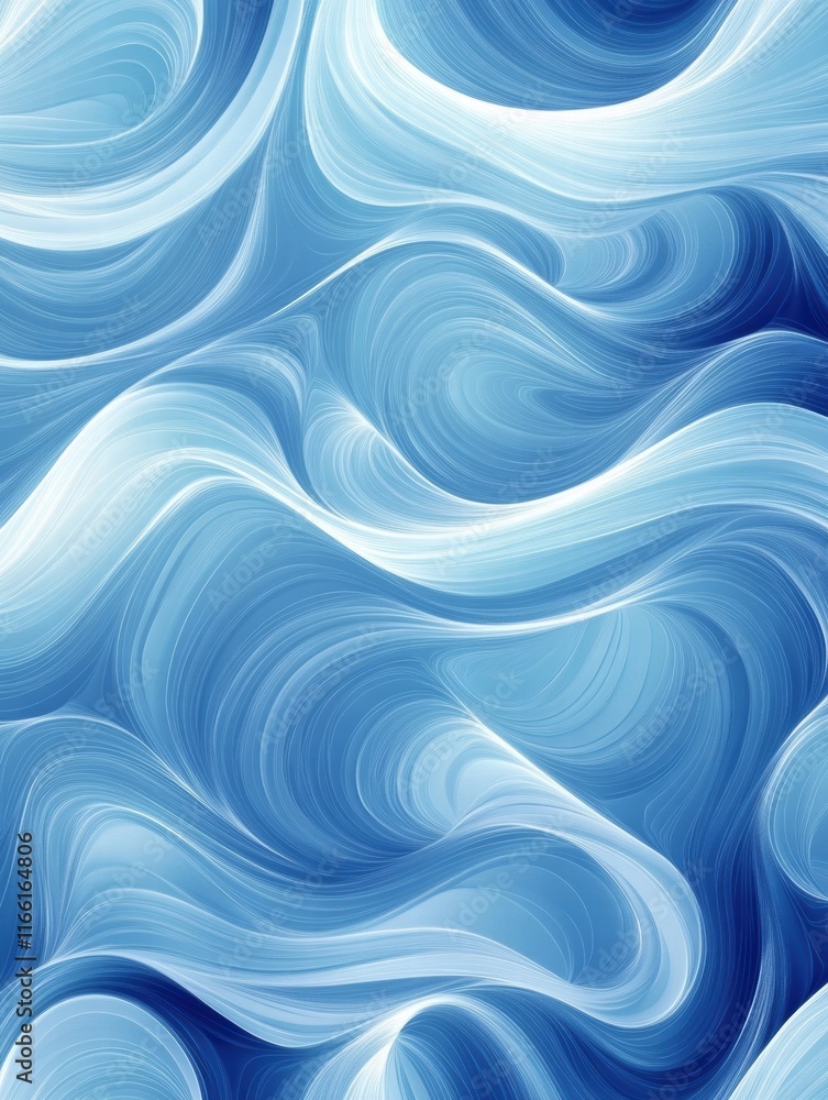 Poster Seamless wave like pattern featuring shades of blue creating a serene and fluid design. Generative AI