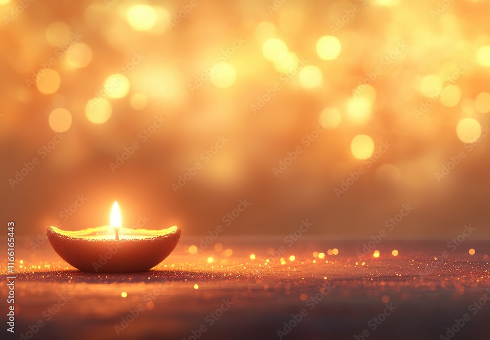 Poster serene candle flame glowing in the dark with soft bokeh background, creating a warm and tranquil atm