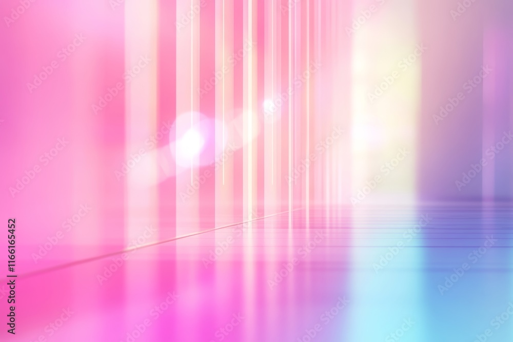 Poster colorful light patterns create a vibrant atmosphere in a modern space filled with reflections during