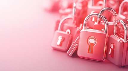cluster of pink padlocks, symbolizing security, protection, and love multiple