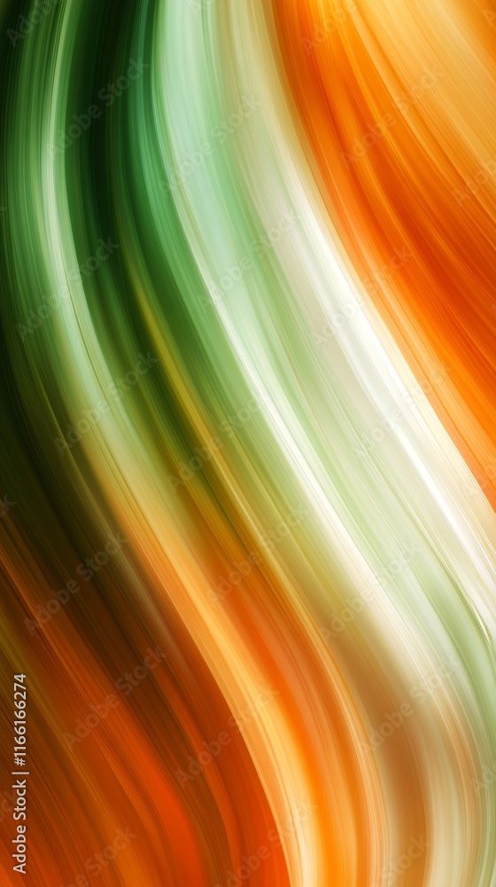 Poster vibrant swirls of green and orange create a dynamic abstract pattern resembling flowing fabric in a 